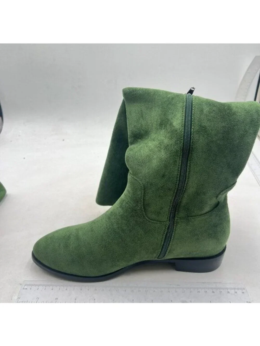 Pazzion Women Almond Toe Knee High Boots with Partial Zipper Stretchy Green Shoe